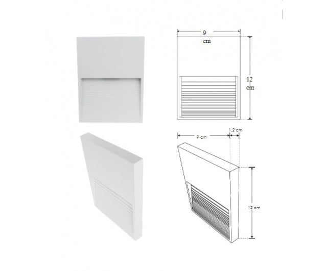 Luminario de cortesía rectangular estriado 9x12cm para sobreponer en muro 2W 3000K de iLumileds
