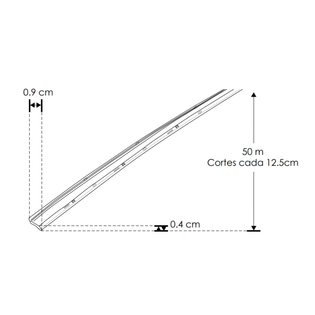 Tira LED NONWIRE COB 10W/m, 296 chips/m, rollo de 50 m con adhesivo 3M, opciones color de luz, cortes cada 12.5cm, 127V atenuable para exteriores de iLumileds