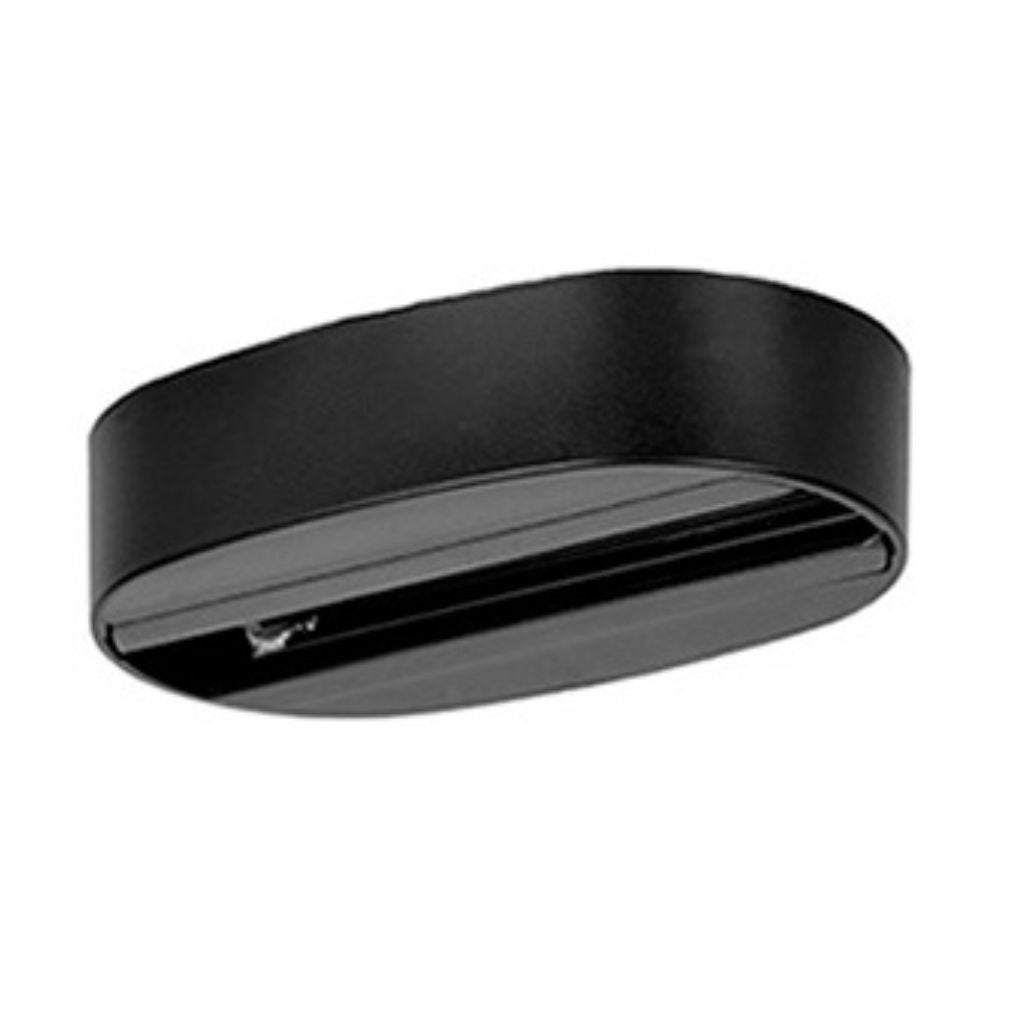 Canope electrificado oval 8.8cm, policarbonato acabado negro, para sobreponer luminarios de riel de la serie ILUTLA de iLumileds
