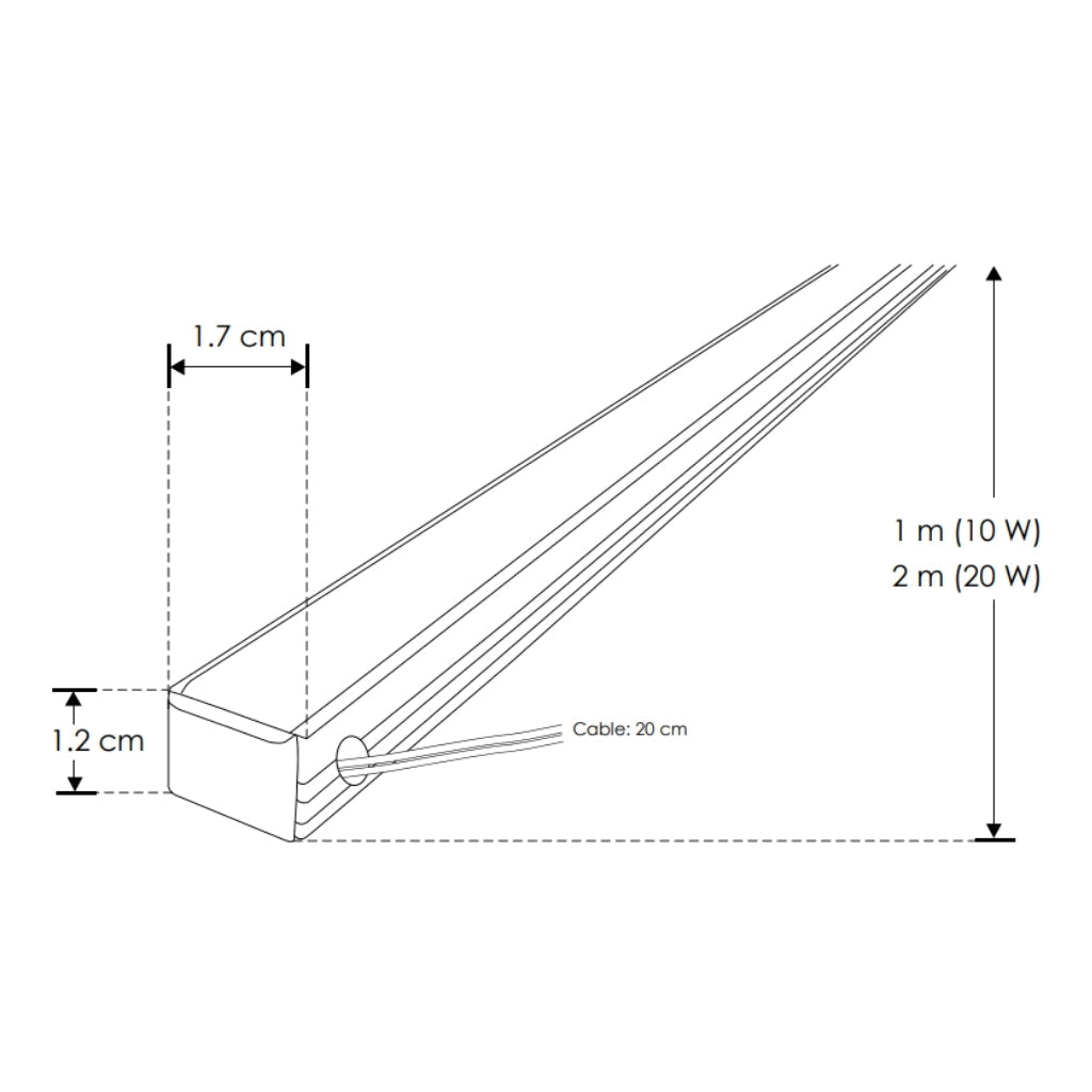 Perfil de aluminio integrado 10W DXAP01100. -Largo 1m A:1.7cm Al:1.2cm-, opción solor de luz cálido (2700K) y neutro (4100K) con alimentación lateral, 127Vca de iLumileds