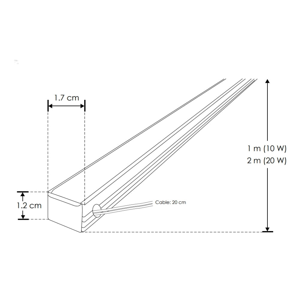 Perfil de aluminio negro integrado 20W DXAP01N200. -Largo 2m A:1.7cm Al:1.2cm-, opción solor de luz cálido (2700K) y neutro (4100K) con alimentación lateral, 127V de iLumileds