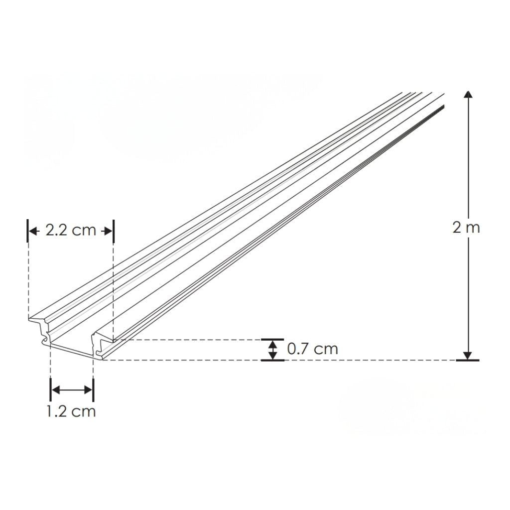Kit perfil de aluminio negro con ceja DXAP06NKIT. -L:2m A:1.75/2.4cm Al:0.7cm- incluye difusor, 2 tapas laterales y 2 grapas de sujeción de iLumileds