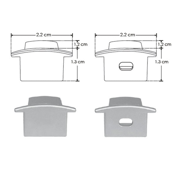 Kit de 2 tapas laterales para perfil de aluminio DXAP02 de plástico de iLumileds (No se vende individual)