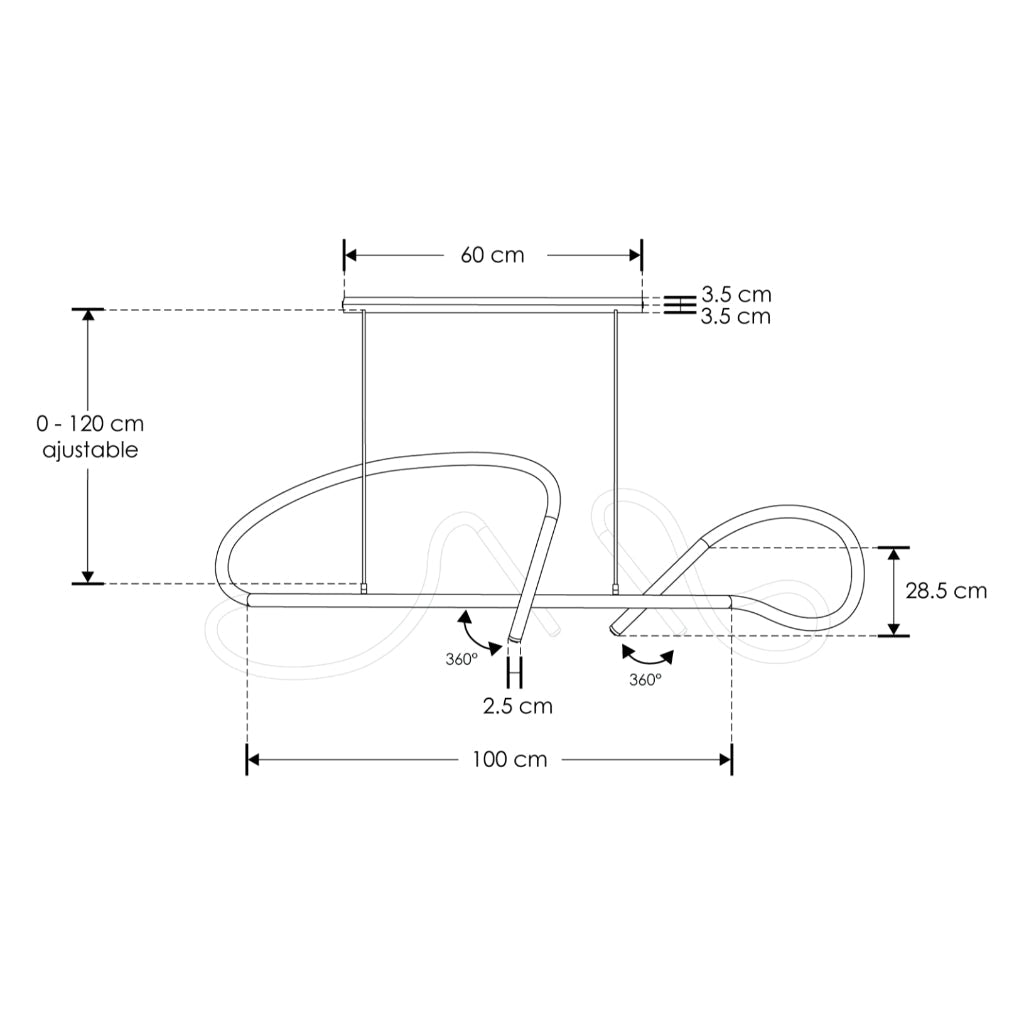 Luminario LLuscá suspender neón 2x13W + spots dirigibles 2x3W 45° luz cálida (3000K), suspensión ajustable 0-120cm de línea Europea iLumileds