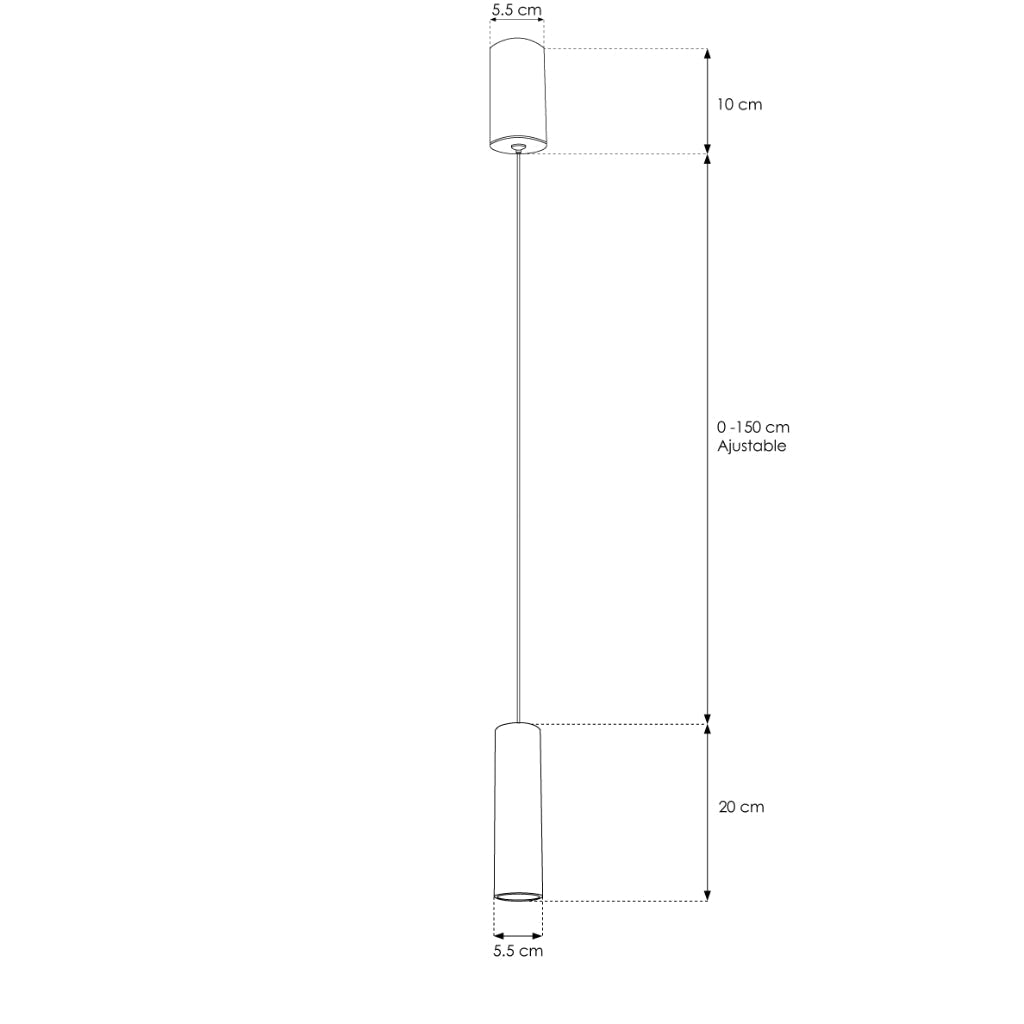 Luminario Yaco cilíndrico acabado negro 20cm 5W 24° luz cálida (3000K), suspensión ajustable 0-150cm de línea Europea iLumileds