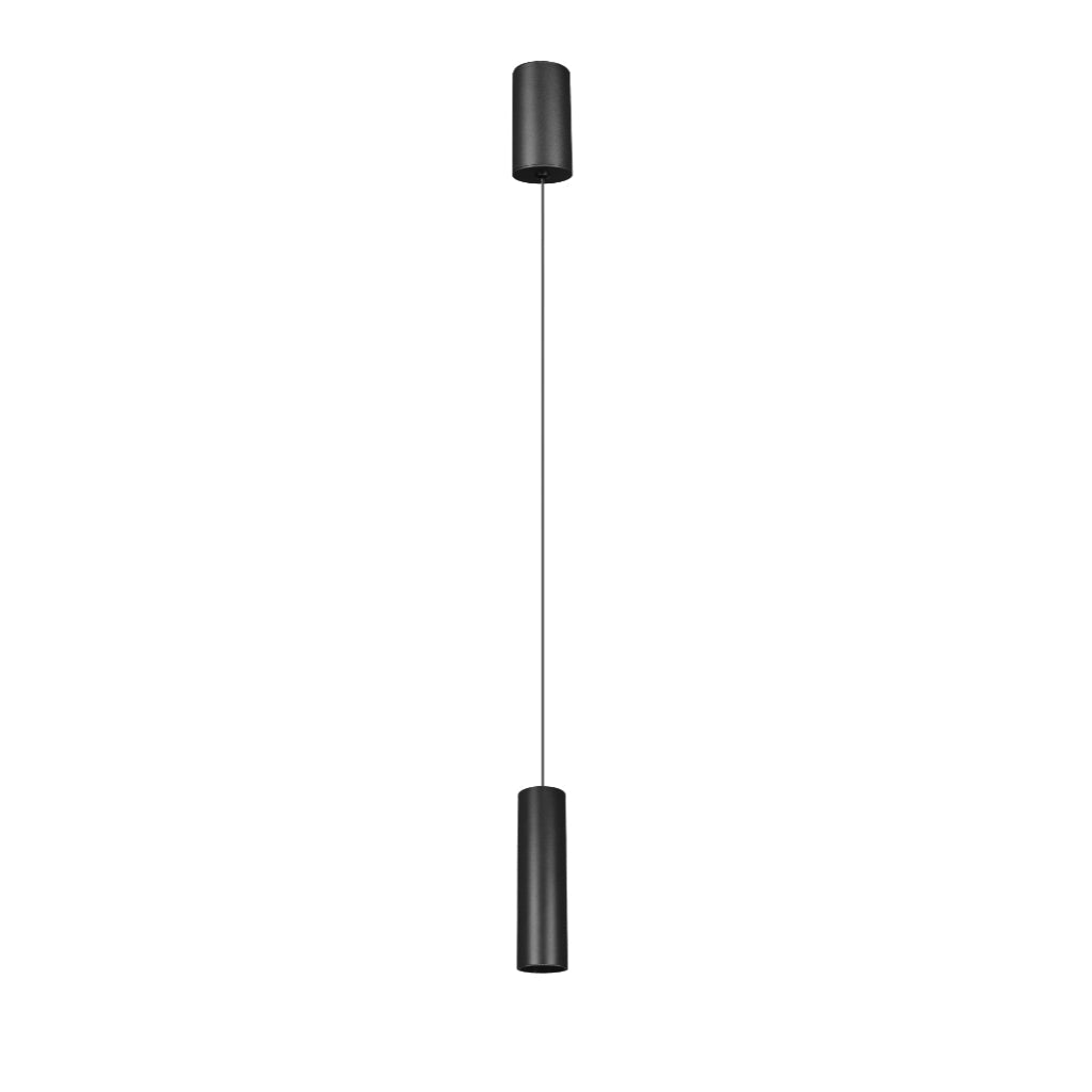 Luminario Yaco cilíndrico acabado negro 20cm 5W 24° luz cálida (3000K), suspensión ajustable 0-150cm de línea Europea iLumileds