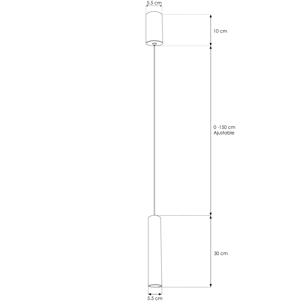 Luminario Yaco cilíndrico acabado negro 30cm 5W 24° luz cálida (3000K), suspensión ajustable 0-150cm de línea Europea iLumileds