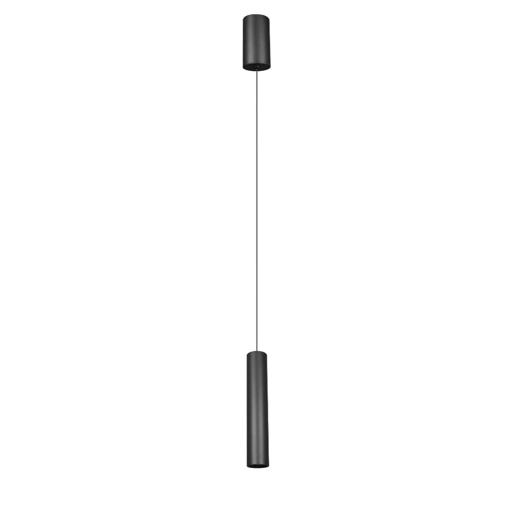 Luminario Yaco cilíndrico acabado negro 40cm 5W 24° luz cálida (3000K), suspensión ajustable 0-150cm de línea Europea iLumileds