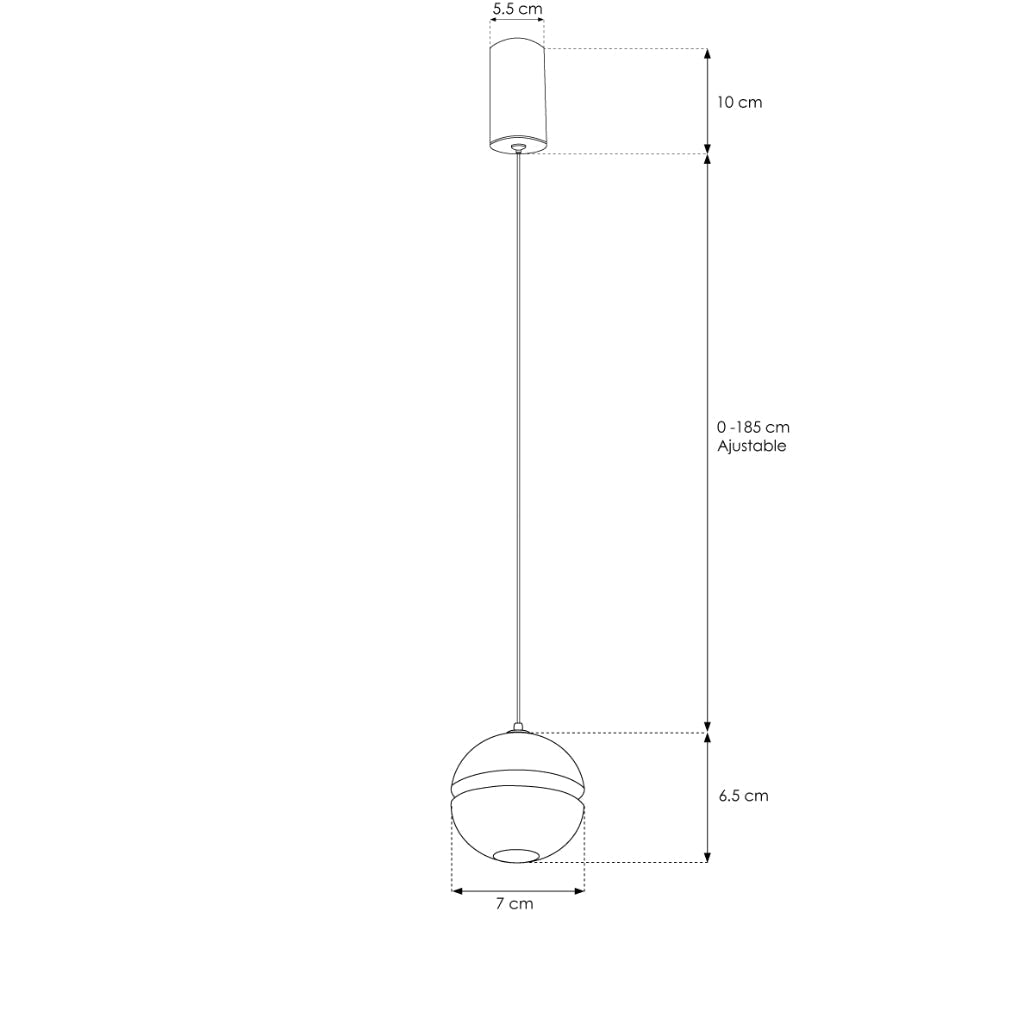 Luminario SuLá Esfera de luz acabado negro para suspender 5W 24° luz cálida (3000K), suspensión ajustable 0-185cm de línea Europea iLumileds