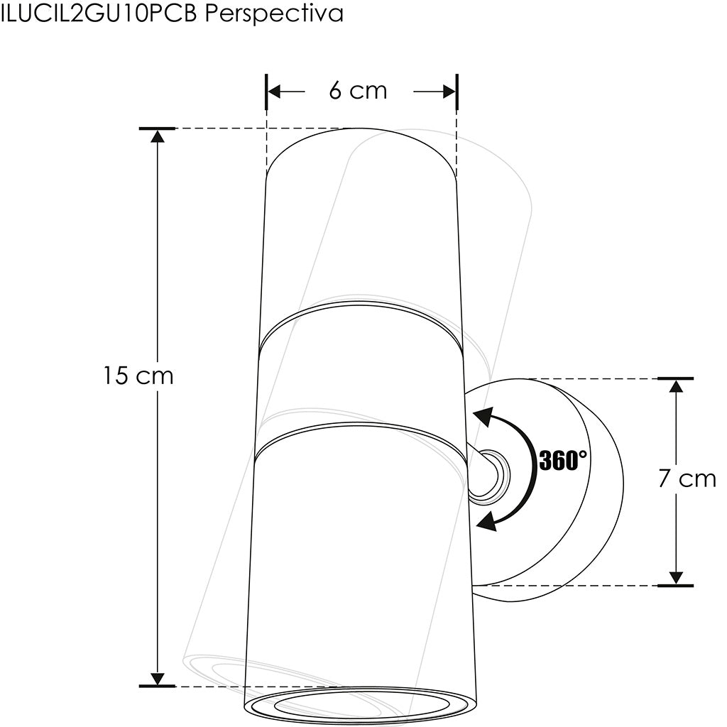 Luminario cilíndrico fabricado en policarbonato negro para muro con doble salida de luz para focos MR16 GU10 de iLumileds