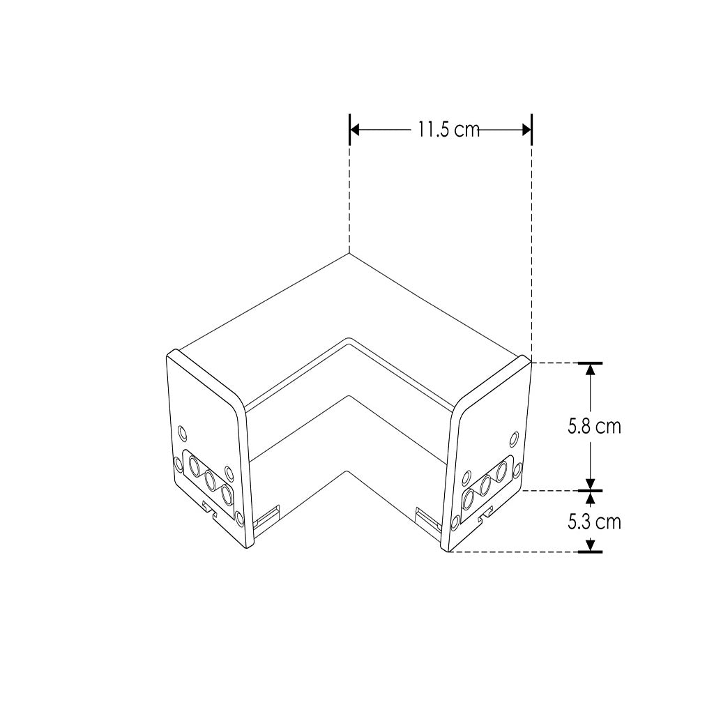 Cople de 90° iluminado, blanco cálido (3000K), 8W, aluminio acabado negro con cubierta de policarbonato difuso, para luminarios de la serie ILUINTG, 100 - 265 Vca, conexión horizontal de iLumileds