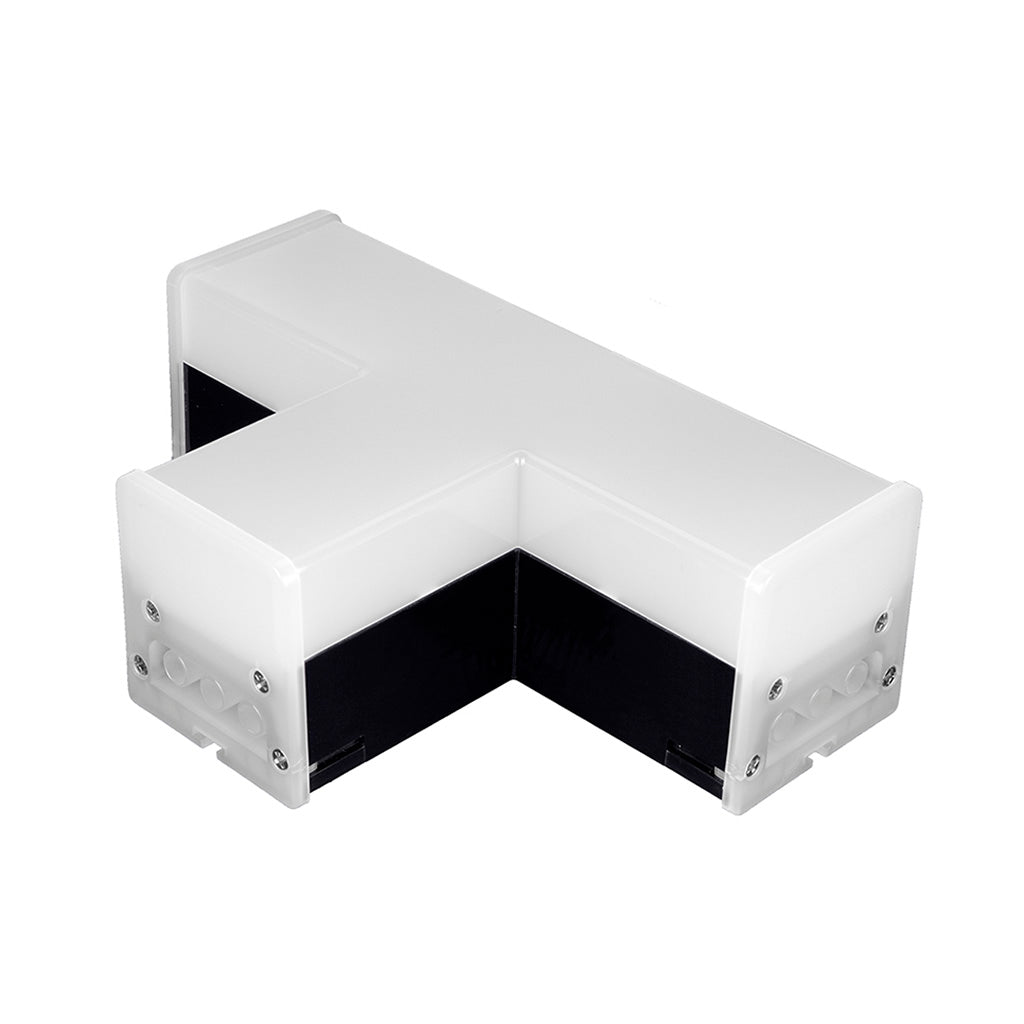 Cople en forma de T iluminado, blanco cálido (3000K), 10W, aluminio acabado negro con cubierta de policarbonato difuso, para luminarios de la serie ILUINTG, 100 - 265 Vca, conexión horizontal de iLumileds