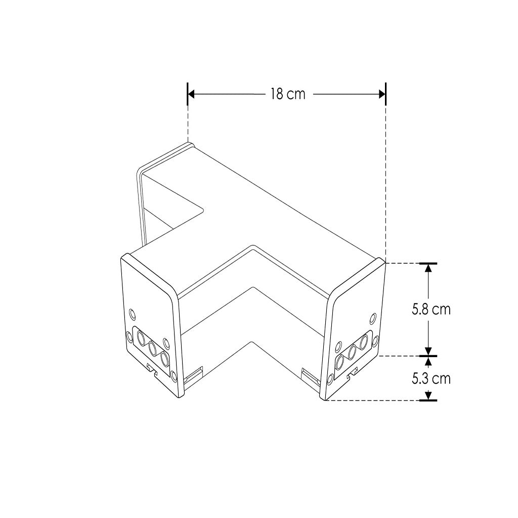 Cople en forma de T iluminado, blanco cálido (3000K), 10W, aluminio acabado negro con cubierta de policarbonato difuso, para luminarios de la serie ILUINTG, 100 - 265 Vca, conexión horizontal de iLumileds