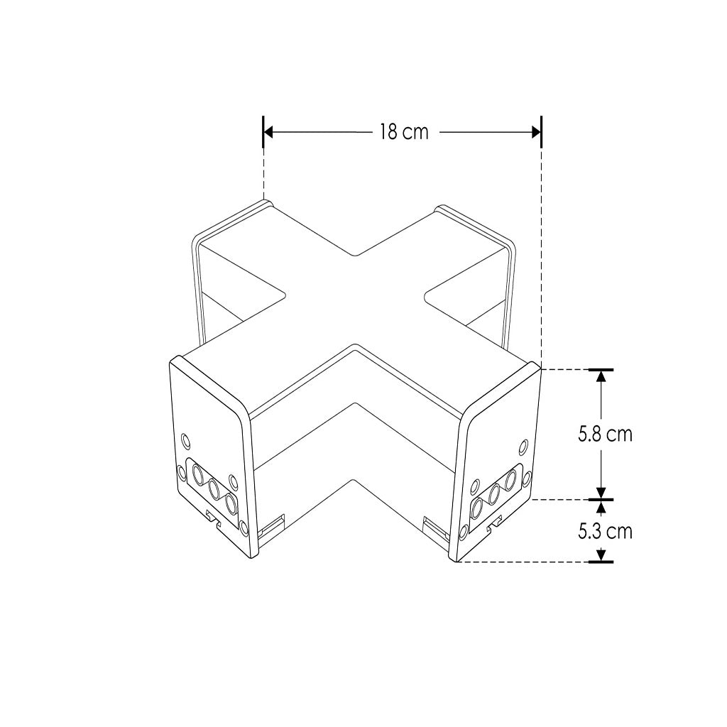 Cople en forma de X iluminado, blanco neutro (4100K), 12W, aluminio acabado negro con cubierta de policarbonato difuso, para luminarios de la serie ILUINTG, 100 - 265 Vca, conexión horizontal de iLumileds