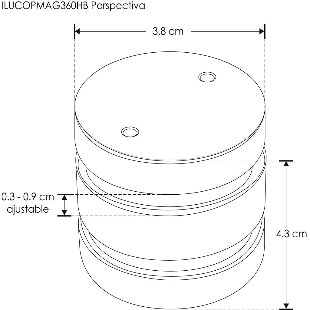 Cople cilíndrico mecánico electrificado, omnidireccional para rieles magnéticos modelos ILUTMAG2624SS e ILUTMAG2651SS acabado negro, ángulo 360°, conexión horizontal de iLumileds (REQUIERE ACCESORIO NO INCLUIDO)