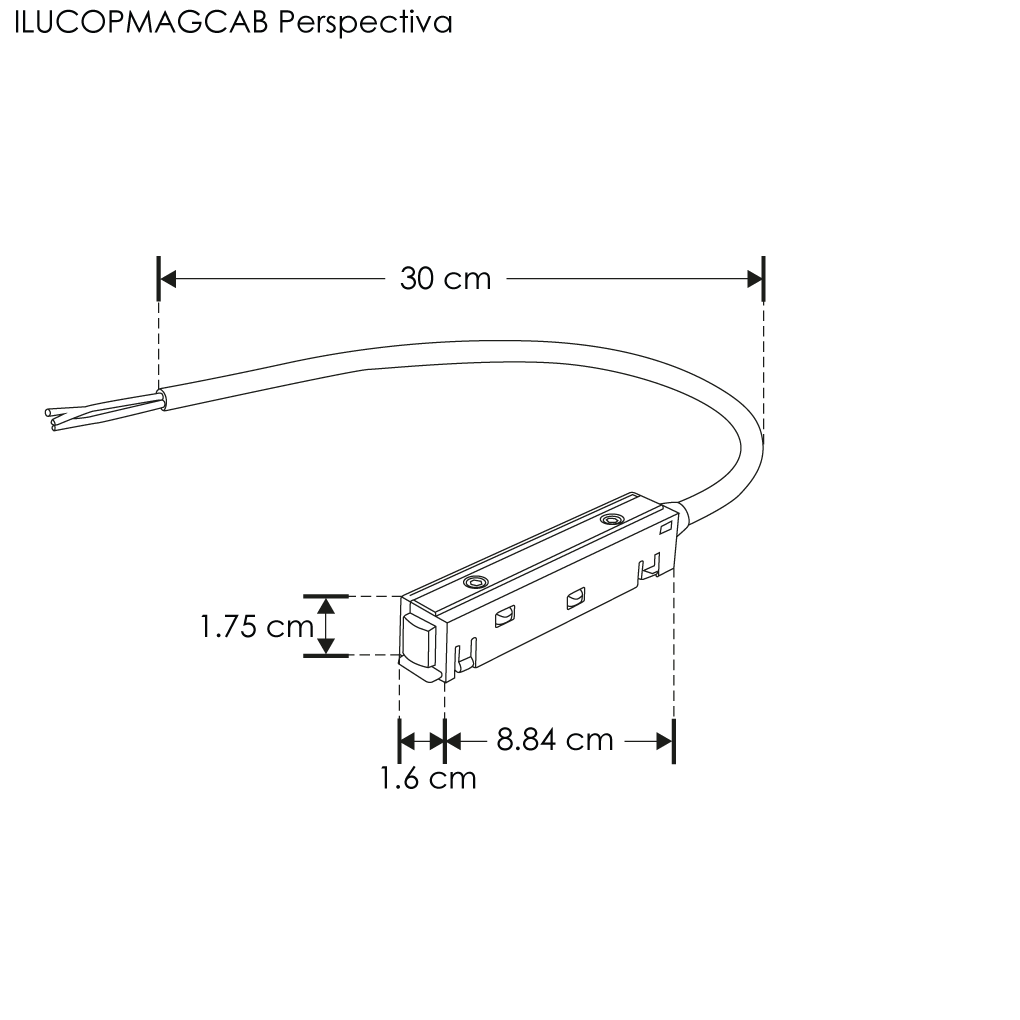 Conector electrificado macho con cable de 30 cm para riel magnético de iLumileds
