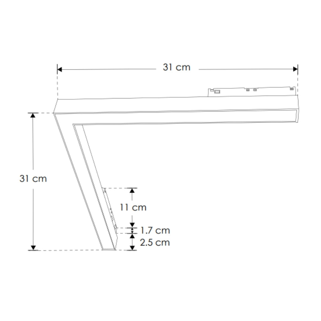 Luminario esquinero tipo flood en 24W 48V cambio de color de luz vía app o iterruptor físico de cálido a frío - 2700K - 4100K - 5500K, para riel magnético de iLumileds
