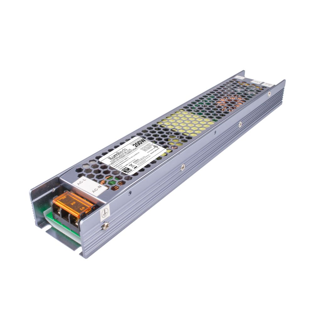 Fuente de poder atenuable 200W (160W máx.) 24V cc compatible con 5 modos: TRIAC, 0-10V, 1-10V, PWM y potenciómetro de iLumileds