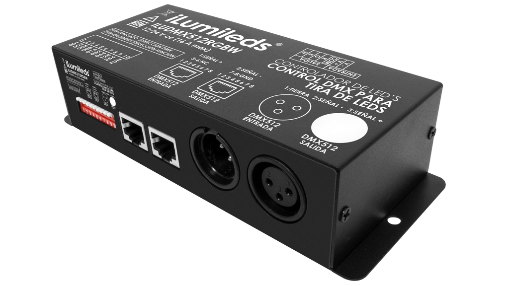 Controlador DMX RGBW para tira LED 192W-12V / 348 W-24V (16A máx) 4 canales, para interiores de iLumileds