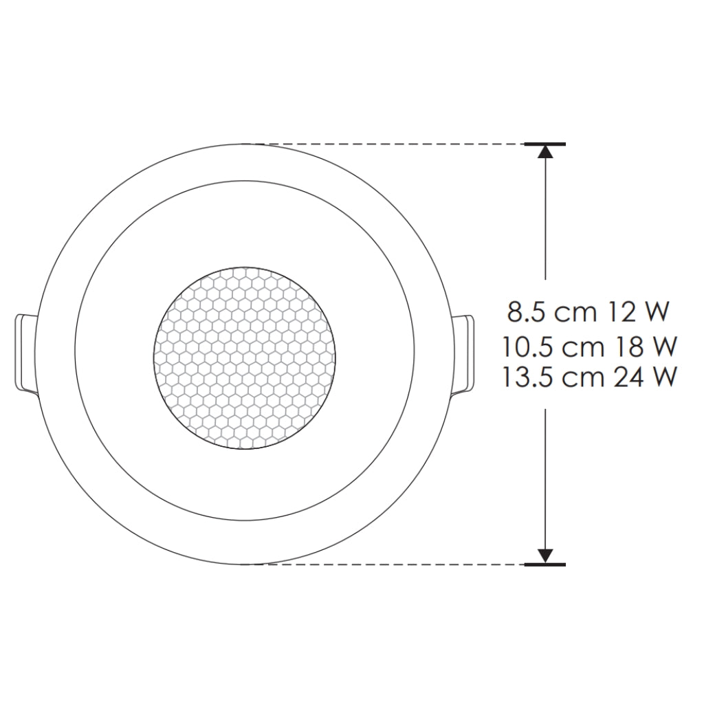 Downlight 12W 60° con louver CRI90 (Ø 8.5cm), cambio de color de luz con switch (cáido 3000K - neutro 4000K - frío 6000K) 85-277V de iLumileds