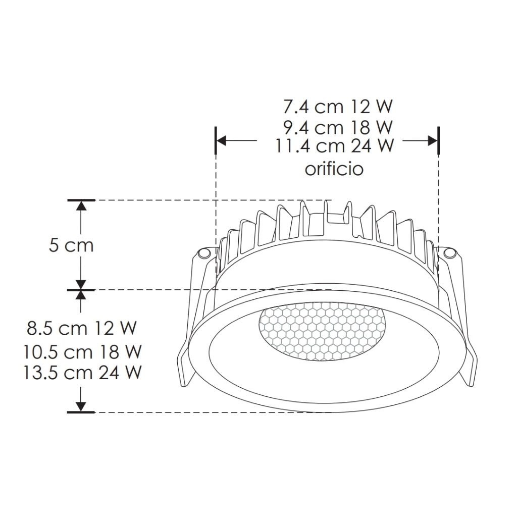 Downlight 18W 60° con louver CRI90 (Ø 10.5cm), cambio de color de luz con switch (cáido 3000K - neutro 4000K - frío 6000K) 85-277V de iLumileds