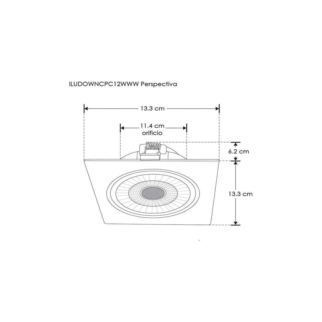 Downlight cuadrado 12W 42° 85-265V opciones de color de luz Neutro Cálido o Neutro(Se adapta a bote integral N°10) de iLumileds