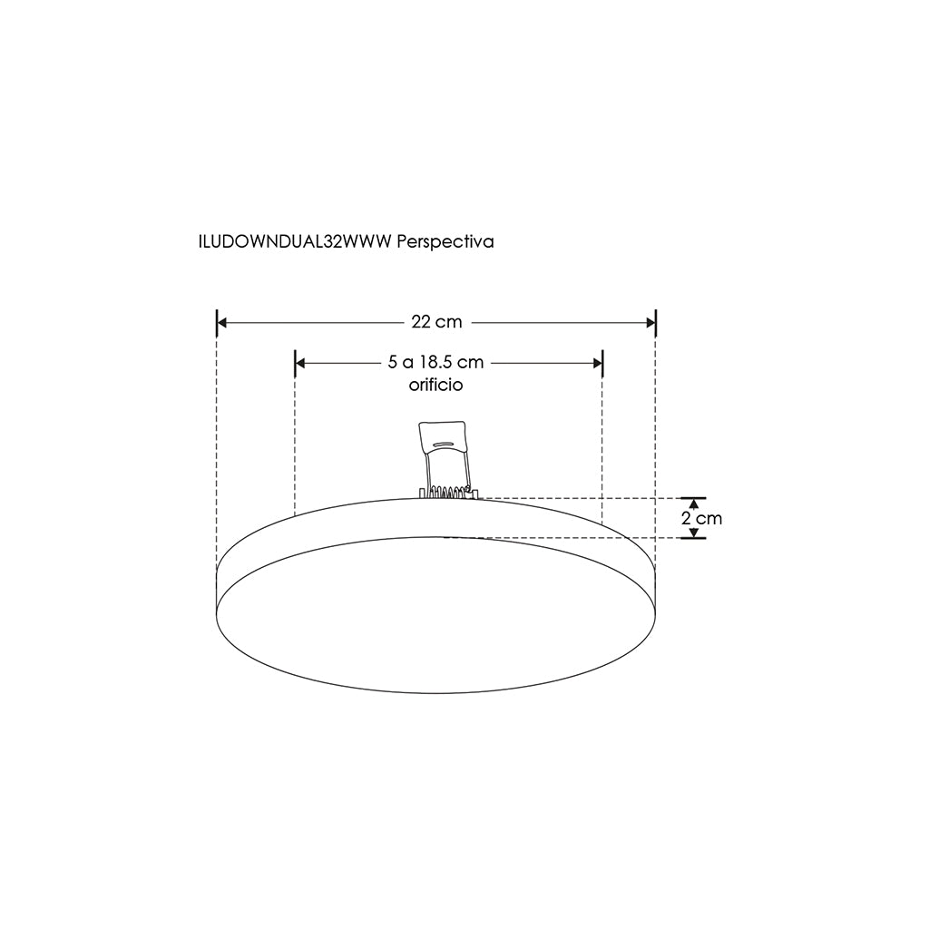 Downlight 32W para empotrar o sobreponer con cuerpo difuso con clips de sujeción ajustable (4.9 a 18.5cm) 100-240V opciones de luz cálido / frío de iLumileds