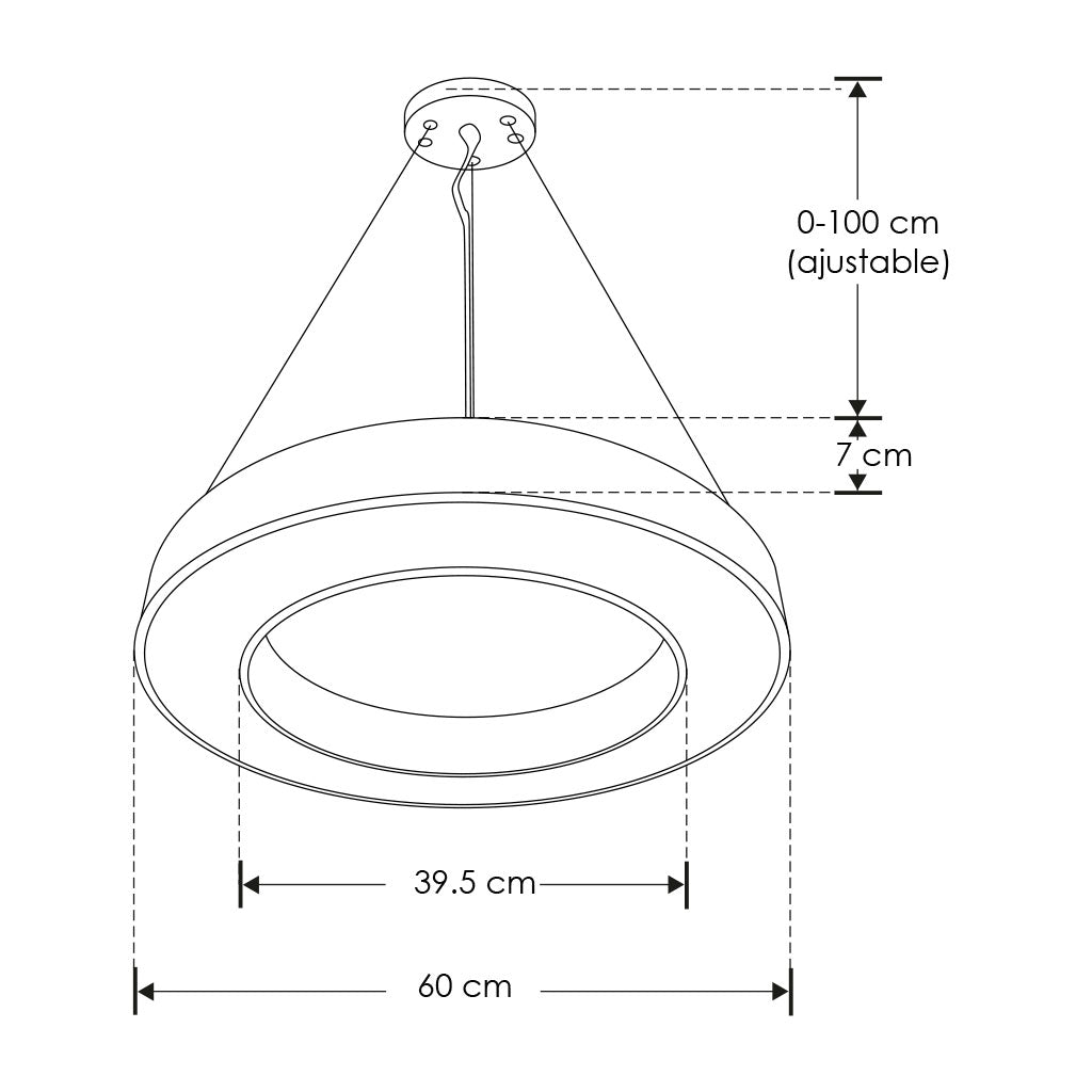 Luminario tipo aro de sobreponer o suspender 48W acabado negro opciones color de luz de iLumileds