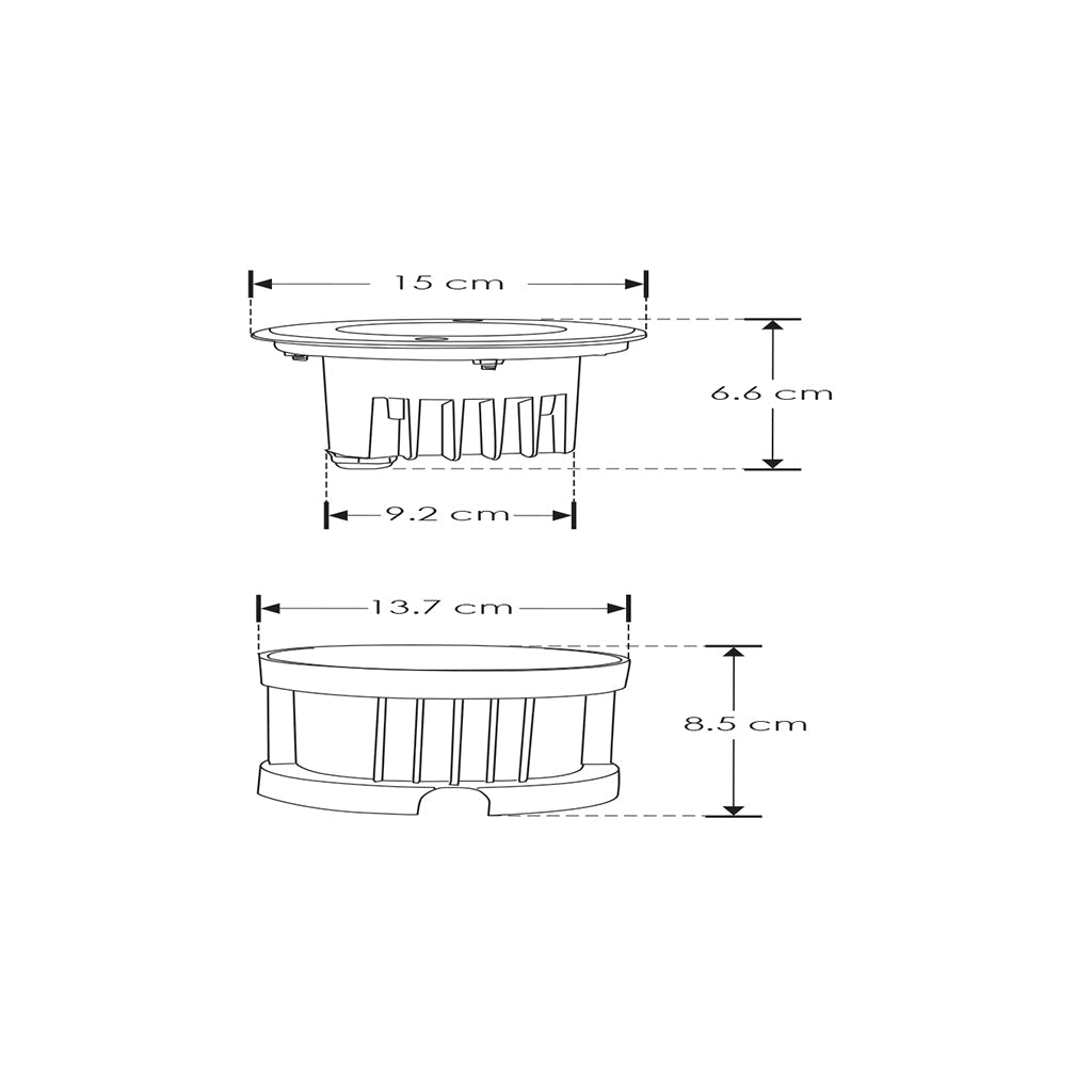 Luminario circular integrado 9W 3000K 10x45° para empotrar en piso incluye housing de iLumileds. Ideal para iluminar muros.