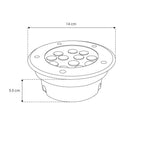 Luminario circular integrado 12W 45° luz cálida (3000K) para empotrar en piso, incluye housing de plástico de iLumileds