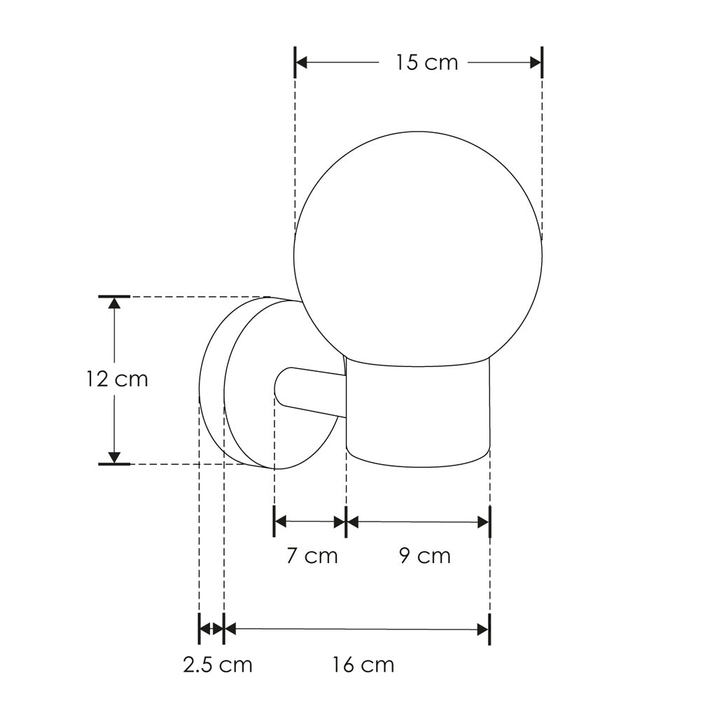 Luminario arbotante con esfera difusa de PMMA con base E27, protección IP44 de iLumileds