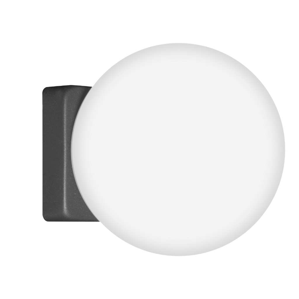 Luminario esférico de policarbonato opalino 7W luz cálida, base negra para muro de iLumileds