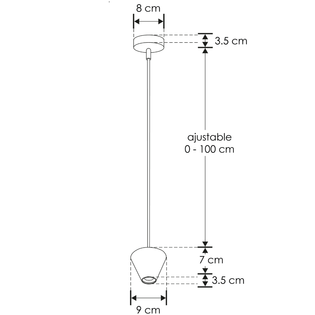 Luminario Lyn suspender cónico inverso acabado dorado 7W luz cálida 120° de iLumileds