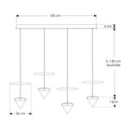 Luminario para suspender Vitruvio con 4 cuerpos piramidales independientes de luz indirecta 24W luz cálida (3000K), de aluminio color negro de iLumileds