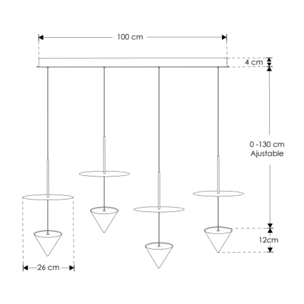 Luminario para suspender Vitruvio con 4 cuerpos piramidales independientes de luz indirecta 24W luz cálida (3000K), de aluminio color negro de iLumileds