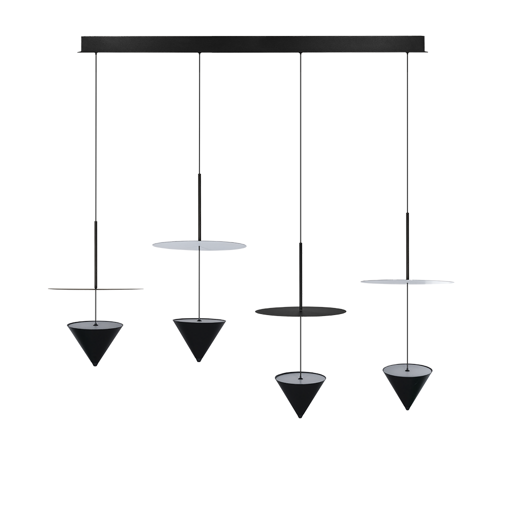 Luminario para suspender Vitruvio con 4 cuerpos piramidales independientes de luz indirecta 24W luz cálida (3000K), de aluminio color negro de iLumileds