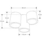 Luminario sobreponer triple cilíndo asimétrico bajo deslumbramiento de Yeso con 3 bases GU10 de iLumileds