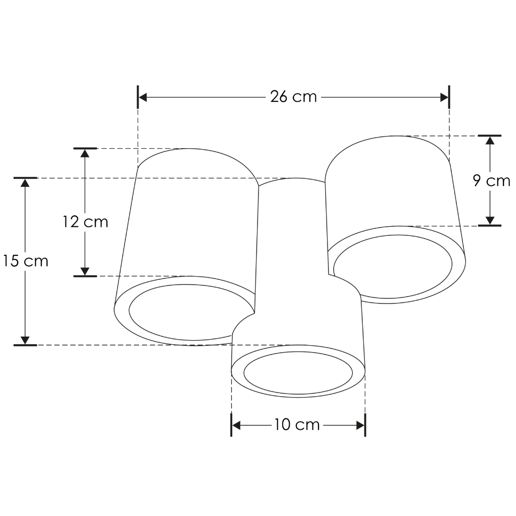 Luminario sobreponer triple cilíndo asimétrico bajo deslumbramiento de Yeso con 3 bases GU10 de iLumileds