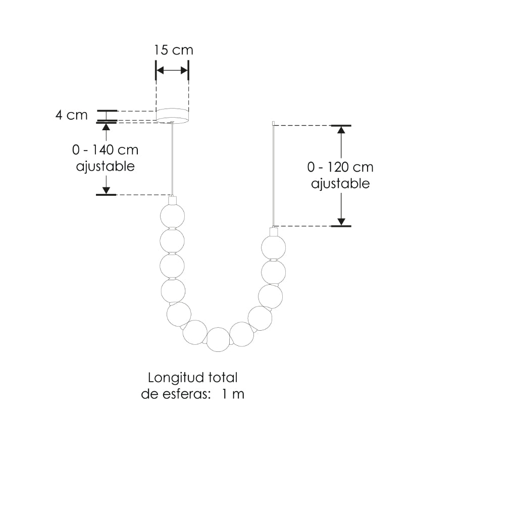 Luminario Berni para suspender de esferas de luz, longitud de esferas 1m + suspensión 0 - 140cm y 0 - 120cm de línea Europea iLumileds