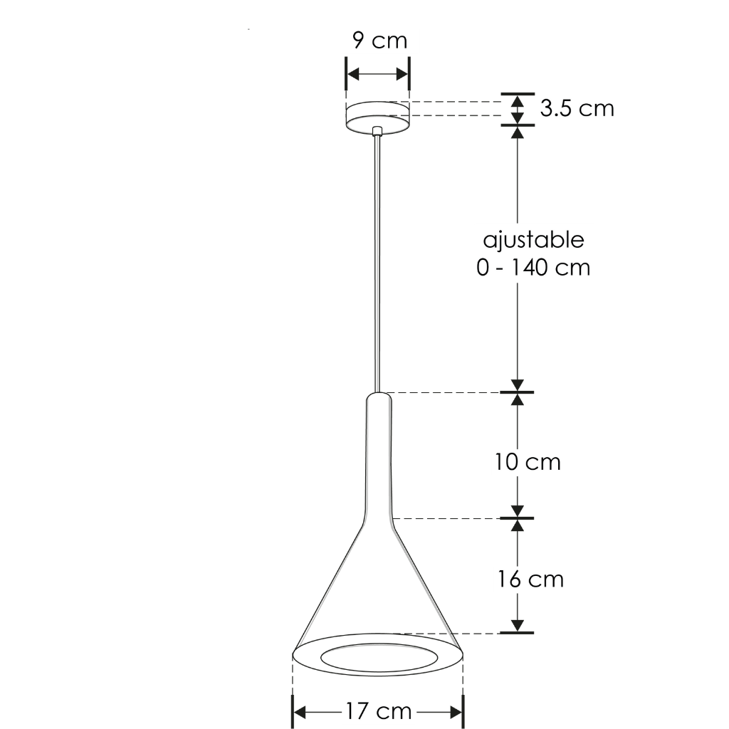 Luminario Lutréc suspender cónico largo de yeso base E27 acabado gris o blanco de iLumileds