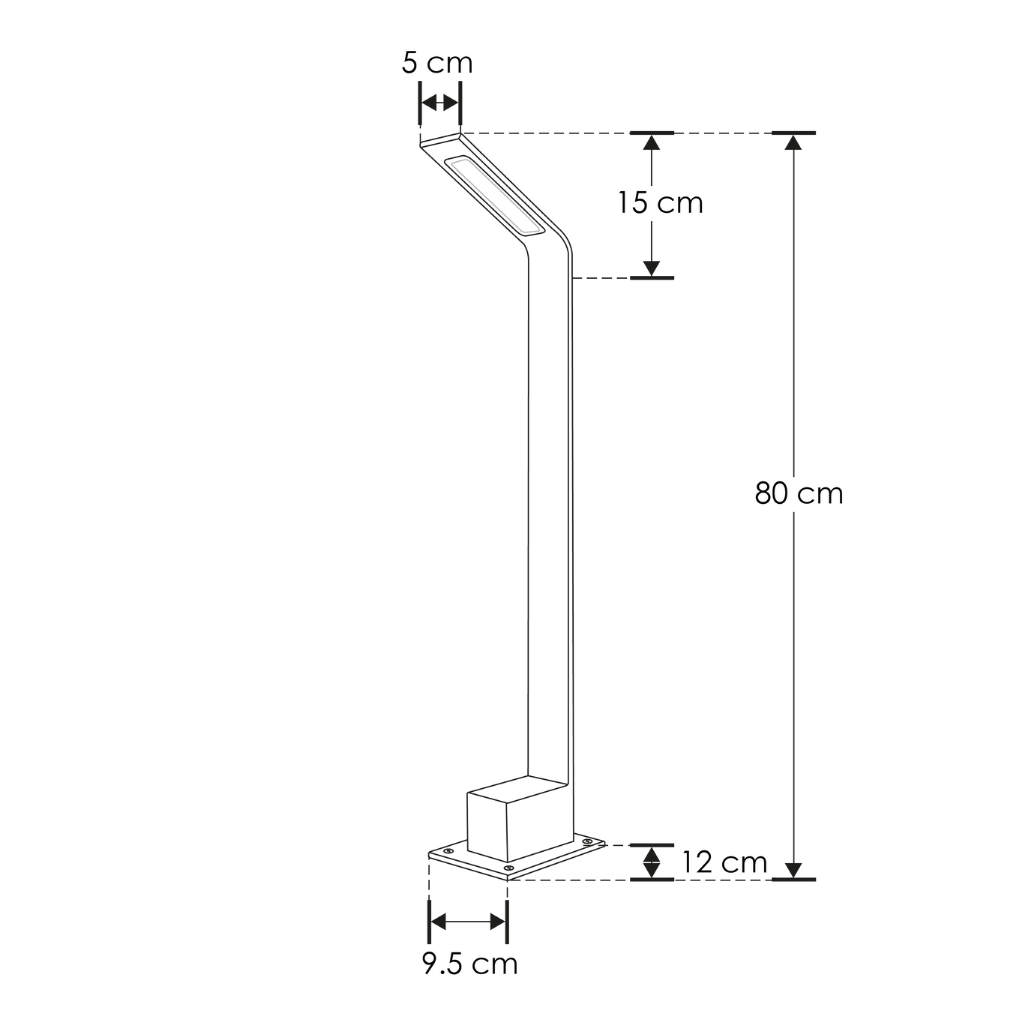 Bolardo recto 6W luz cálido 80cm acabado gris con acrílico difuso anti-reflejante de iLumileds