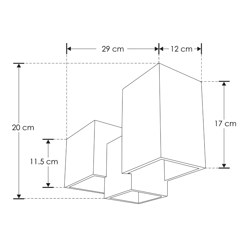 Luminario triple prisma rectangular asimétrico de Yeso para muro, incluye tres bases G9 de iLumileds