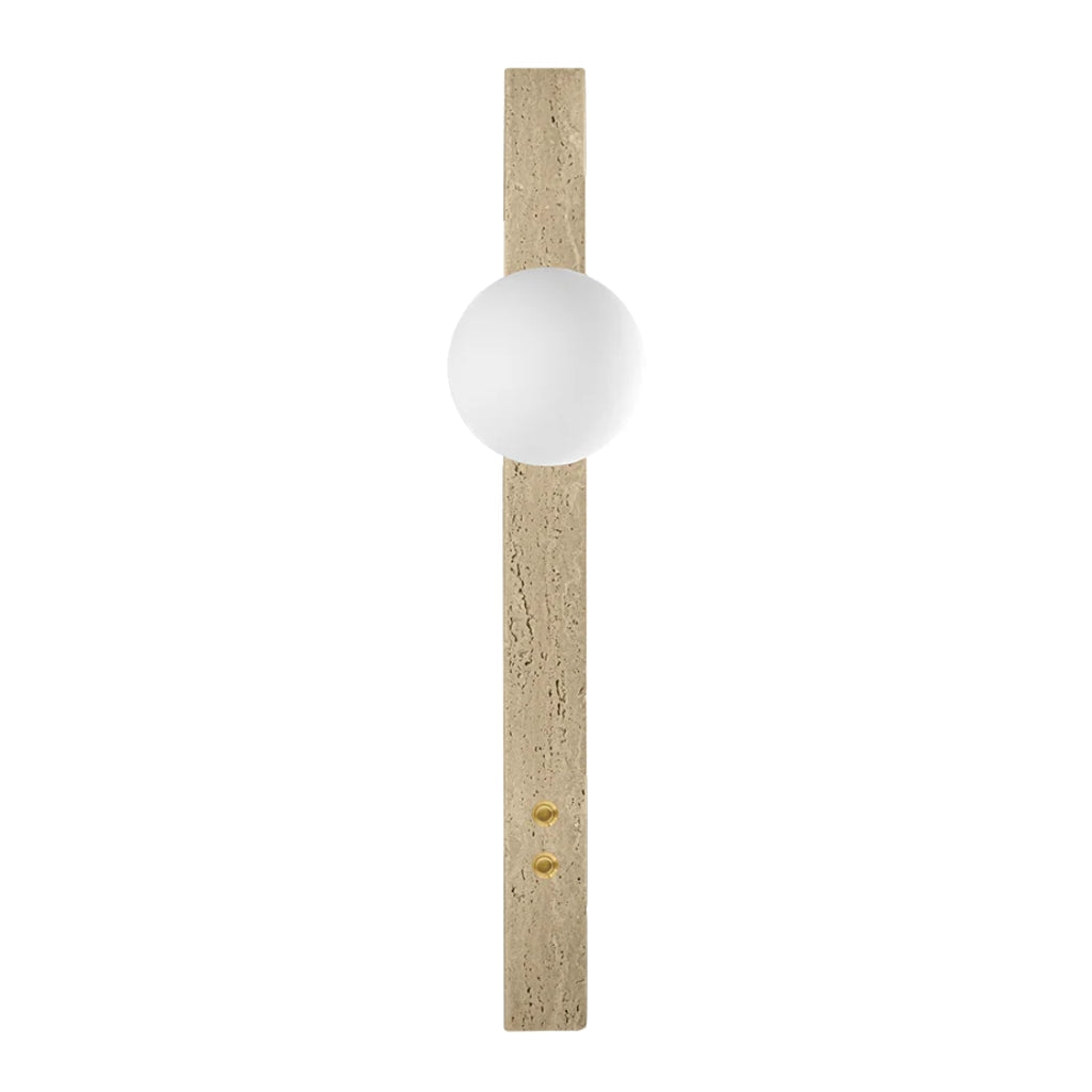 Luminario arbotante Palazzo con esfera de cristal difuso + salida directa inferior con base G9 (no incluido) incluye interruptores independientes dorados tipo botón, acabado travertino beige iLumileds