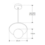 Luminario Marblea con esfera de cristal difuso con base G9 (no incluido), acabado travertino beige con detalles latonados, suspensión ajustable de 0-160cm de iLumileds