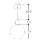 Luminario Loggia con esfera de cristal difuso con base G9 (no incluido), acabado travertino beige con detalles latonados, suspensión ajustable de 0-160cm de iLumileds