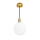 Luminario Loggia con esfera de cristal difuso con base G9 (no incluido), acabado travertino beige con detalles latonados, suspensión ajustable de 0-160cm de iLumileds