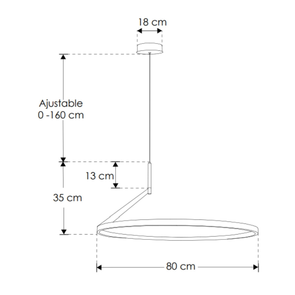 Aro de luz (Ø80cm) Brunelleschi para suspender 38W luz cálida (3000K), de aluminio acabado negro, suspensión ajustable hasta 160cm de iLumileds