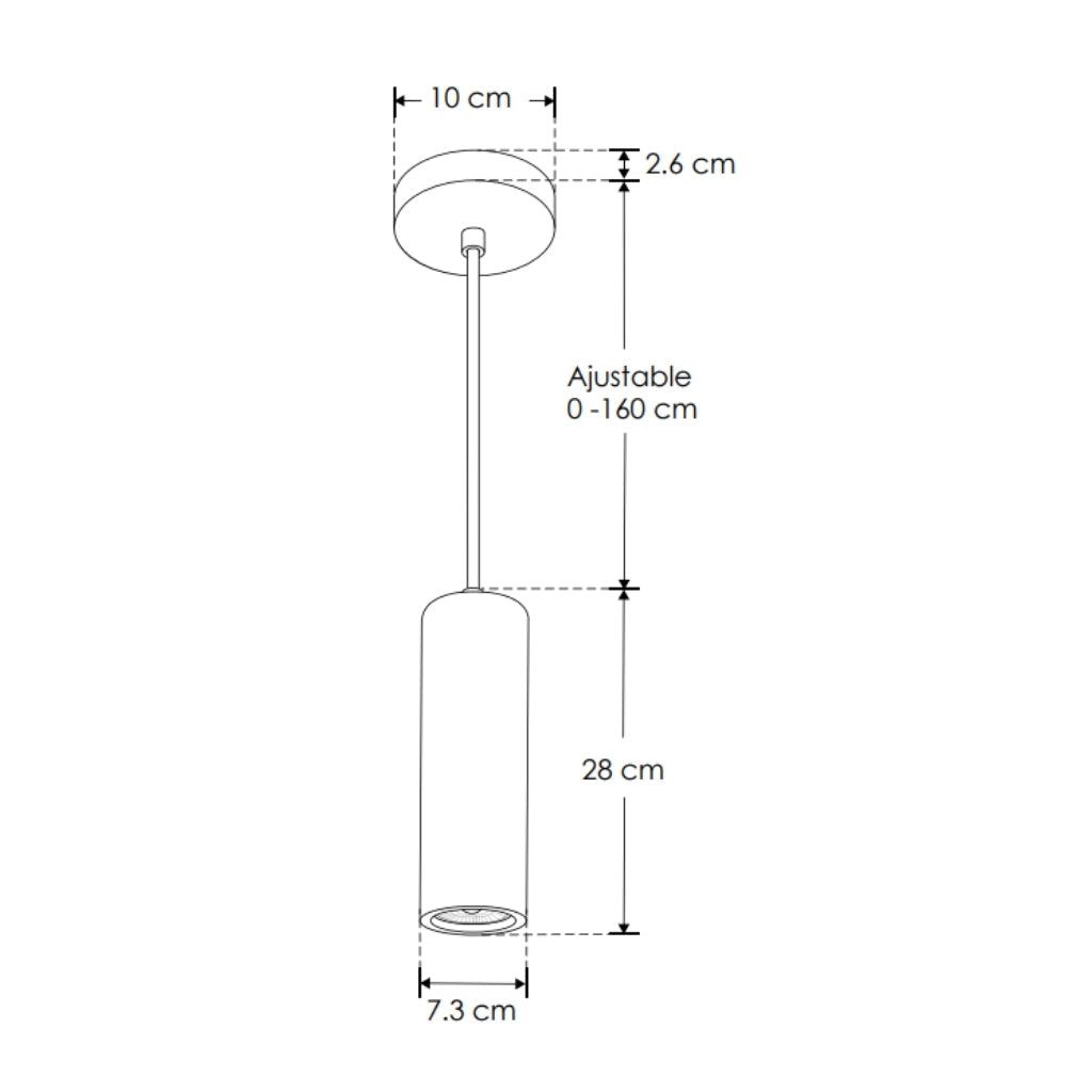 Luminario Canaletta cilíndrico, acabado travertino beige con detalles latonados, con para foco MR16 GU10 (no incluido), suspensión ajustable de 0-160cm de iLumileds