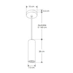 Luminario Canaletta cilíndrico, acabado travertino beige con detalles latonados, con para foco MR16 GU10 (no incluido), suspensión ajustable de 0-160cm de iLumileds
