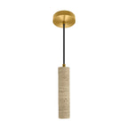 Luminario Paros cilíndrico 3W 45° luz cálida (3000K), acabado travertino beige con detalles latonados, suspensión ajustable de 0-160cm de iLumileds